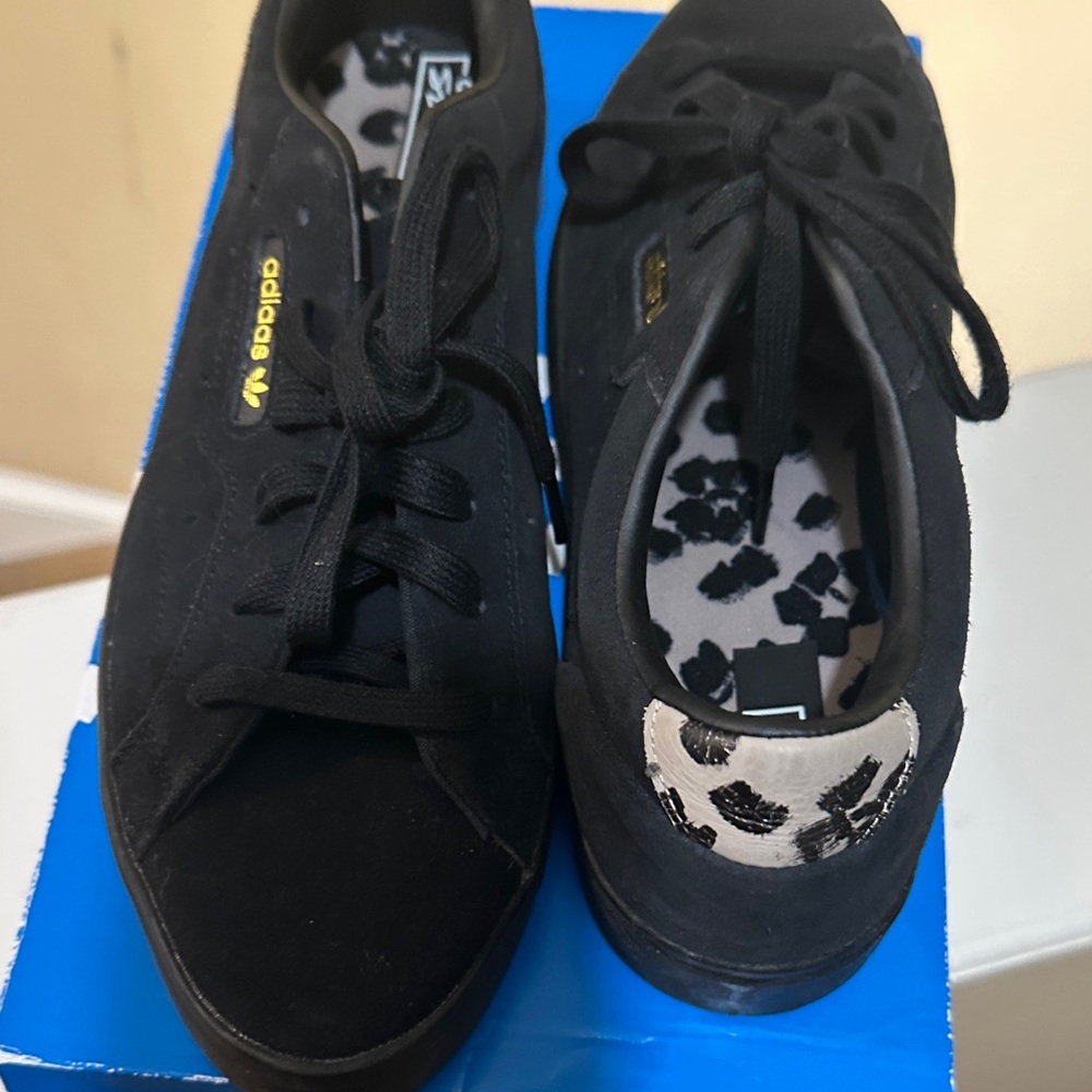 Adidas Black Sneakers with Leopard Accent (in the box)